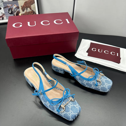 GUCCI 26S SLINGBACK 25 MM IN BLUE DENIM
