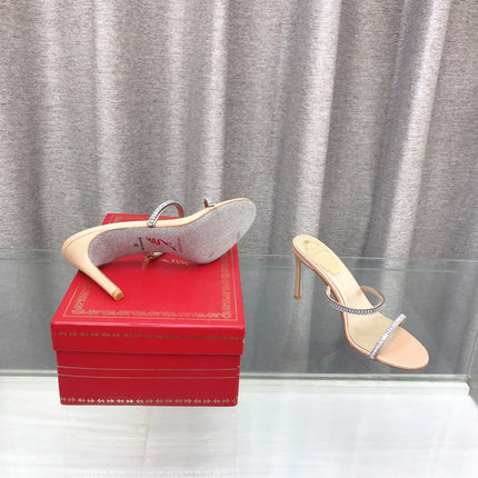 RENE CAOVILLA 26S HIGH-HEELED SANDALS 85 MM IN BEIGE LAMBSKIN