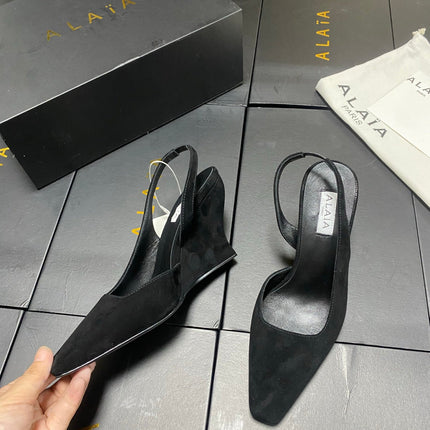ALAIA 26S WEDGE SLINGBACKS 95 MM IN BLACK SUEDE