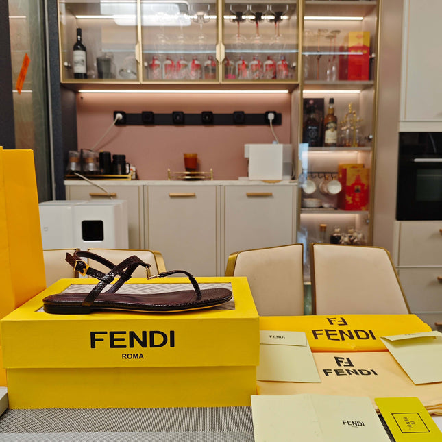 FENDI 26S FLIP-FLOP SANDALS IN CHOCOLATE BROWN CALFSKIN