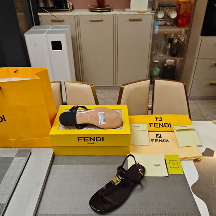 FENDI 26S FLIP-FLOP SANDALS IN CHOCOLATE BROWN CALFSKIN