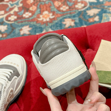 GUCCI 26S SNEAKERS IN WHITE MESH FABRIC AND GREY CALFSKIN