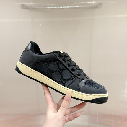 GUCCI 26S SCREENER SNEAKER IN BLACK LEATHER AND SUEDE