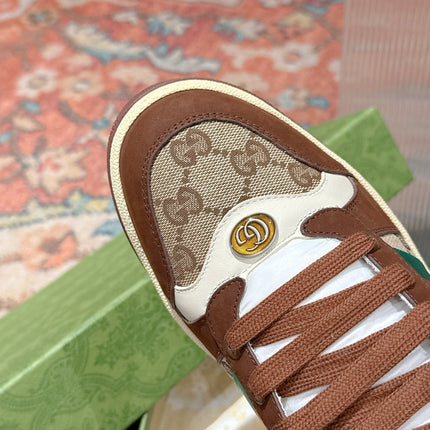 GUCCI 26S SCREENER SNEAKER IN BROWN SUEDE AND BEIGE CANVAS