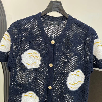 CHANEL 26S BUTTON-UP SHORT-SLEEVE KNIT TOP STYLE 1158