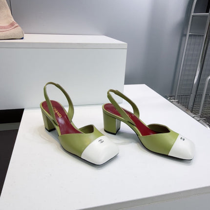 CHANEL 26S SLINGBACK 55 MM IN GREEN LAMBSKIN WITH WHITE CAP TOE