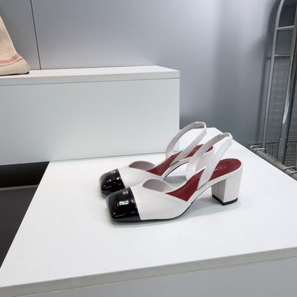 CHANEL 26S SLINGBACK 55 MM IN WHITE LAMBSKIN WITH BLACK CAP TOE