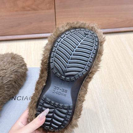BALENCIAGA 25S MULES IN BROWN FAUX FUR