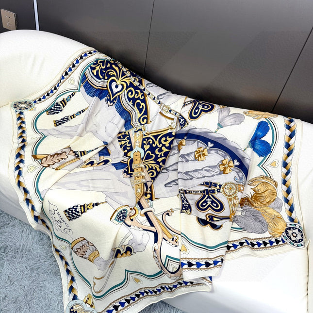 HERMES 26S PRINTED SQUARE SCARF 135 IN CASHMERE AND SILK 309424