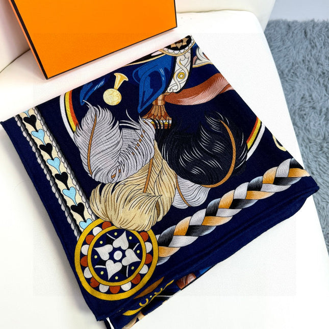 HERMES 26S PRINTED SQUARE SCARF 135 IN CASHMERE AND SILK 309425
