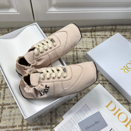 DIOR 26S LOW TOP SNEAKERS IN LIGHT PINK SATIN DIOR LOGO
