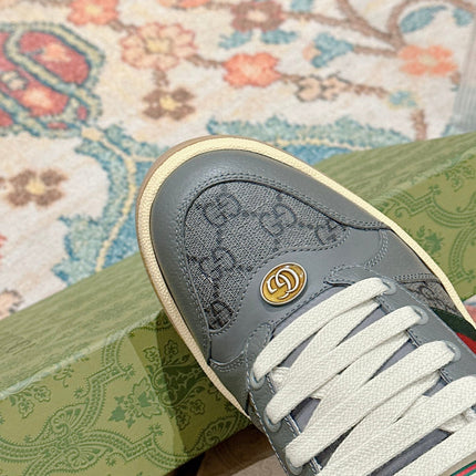 GUCCI 26S SCREENER SNEAKER IN DARK GREY CANVAS AND LEATHER