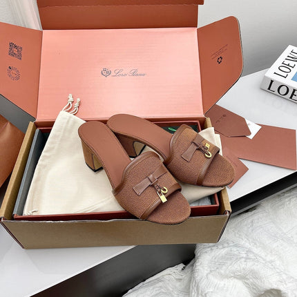 LP 26S HIGH HEEL SANDALS IN BROWN CANVAS AND CALFSKIN