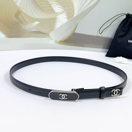CC BELT 20 MM IN BLACK CALFSKIN WITH SILVER MIX BLACK METAL BUCKLE