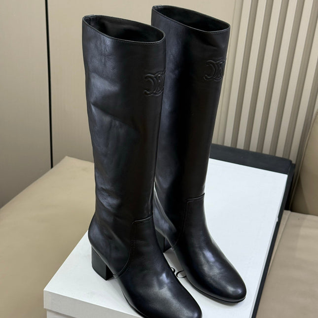 CELINE 26S HIGH-TOP BOOTS IN BLACK CALFSKIN