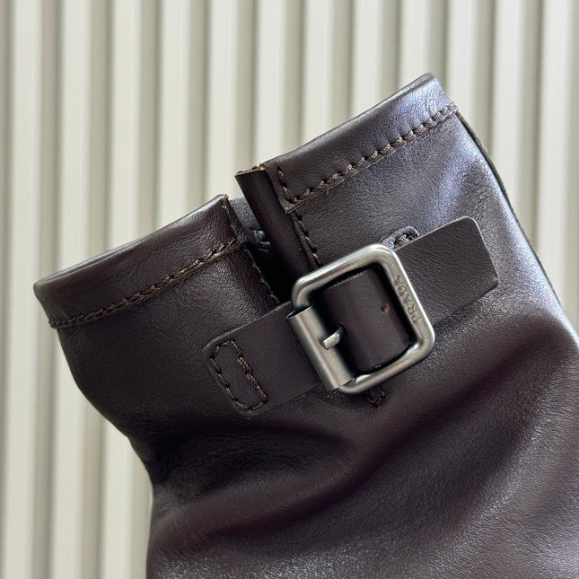 PRADA 25S ANKLE BOOTS IN BROWN CALFSKIN