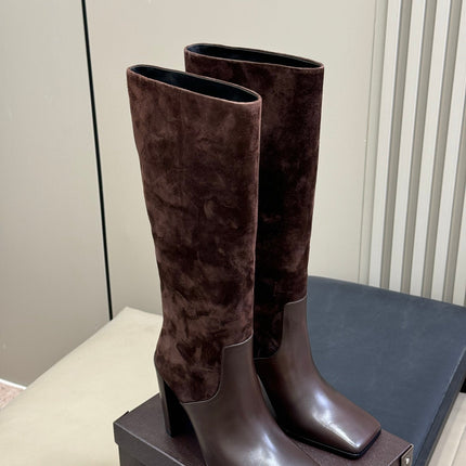 ALAIA 25S KNEE BOOTS IN BROWN CALFSKIN AND SUEDE