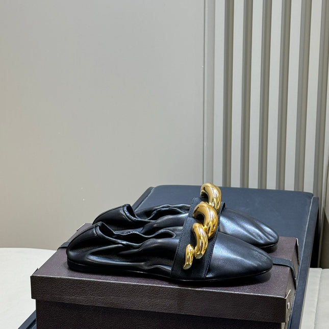 ALAIA 26S KNIT BALLET FLATS IN BLACK LAMBSKIN WITH GOLD HARDWARE
