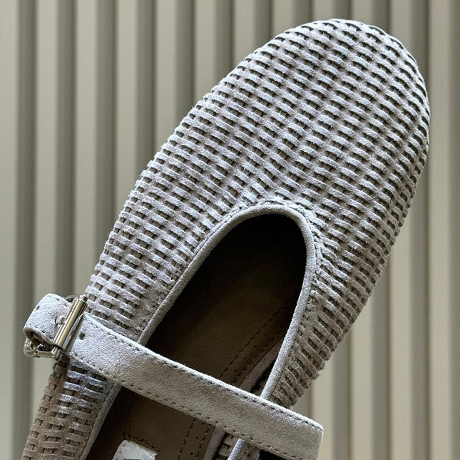 ALAIA 26S KNIT BALLET FLATS IN BEIGE SUEDE