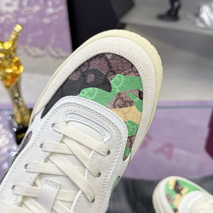 GUCCI 26S SNEAKER IN WHITE AND GREEN CALFSKIN