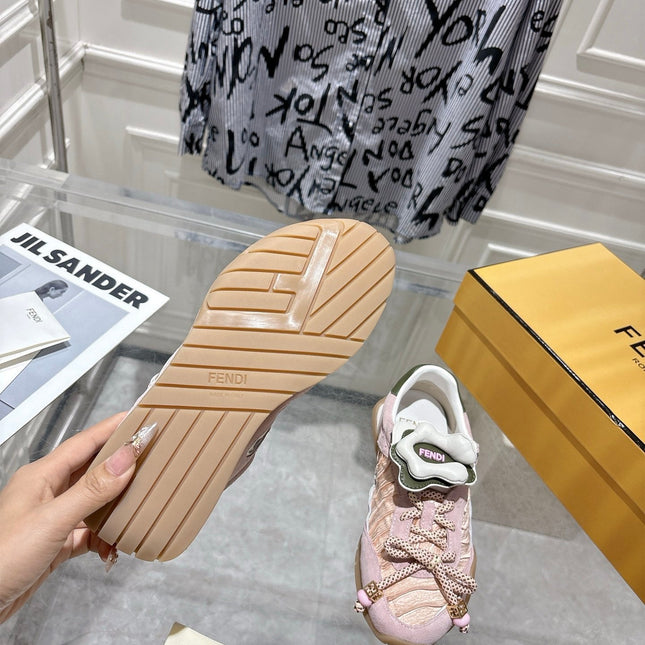 FENDI 26S SNEAKERS IN LIGHT PINK FABRIC AND SUEDE
