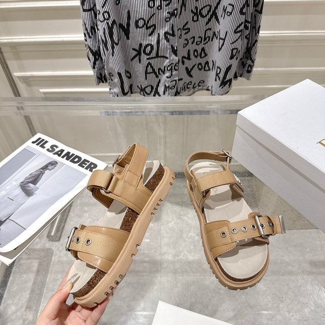 DIOR 26S BUCKLE SANDALS IN CAMEL BEIGE CANVAS