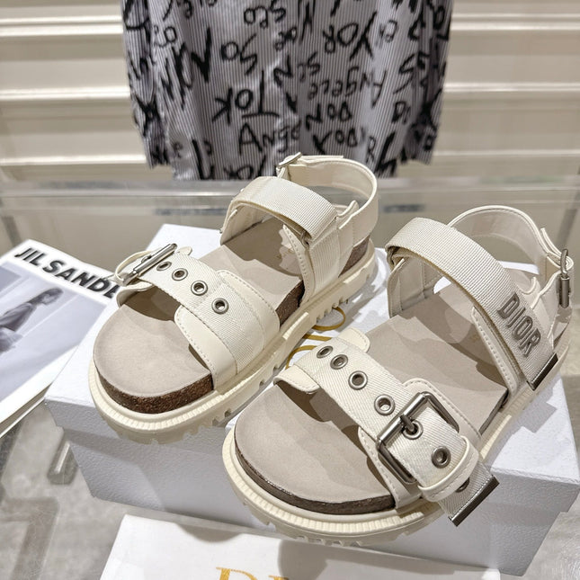 DIOR 26S BUCKLE SANDALS IN OFF WHITE CANVAS