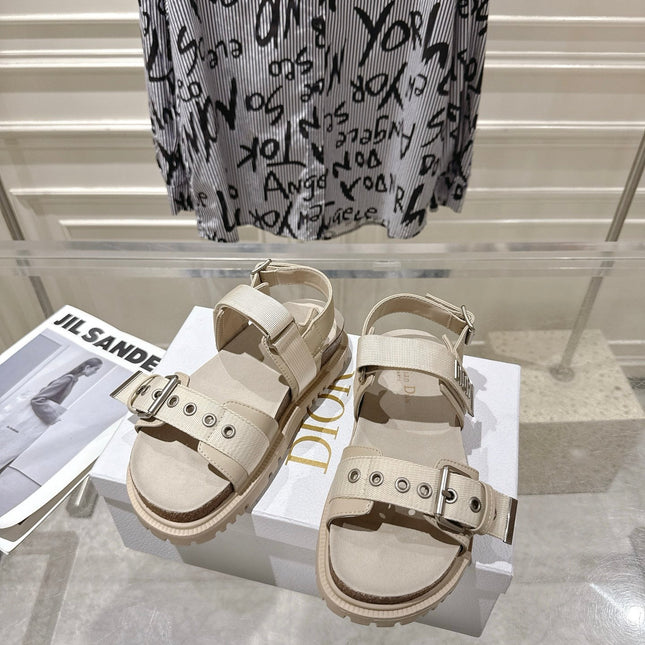 DIOR 26S BUCKLE SANDALS IN BEIGE CANVAS