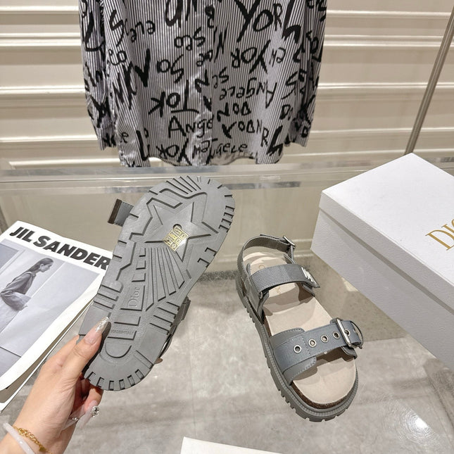 DIOR 26S BUCKLE SANDALS IN GREY CANVAS