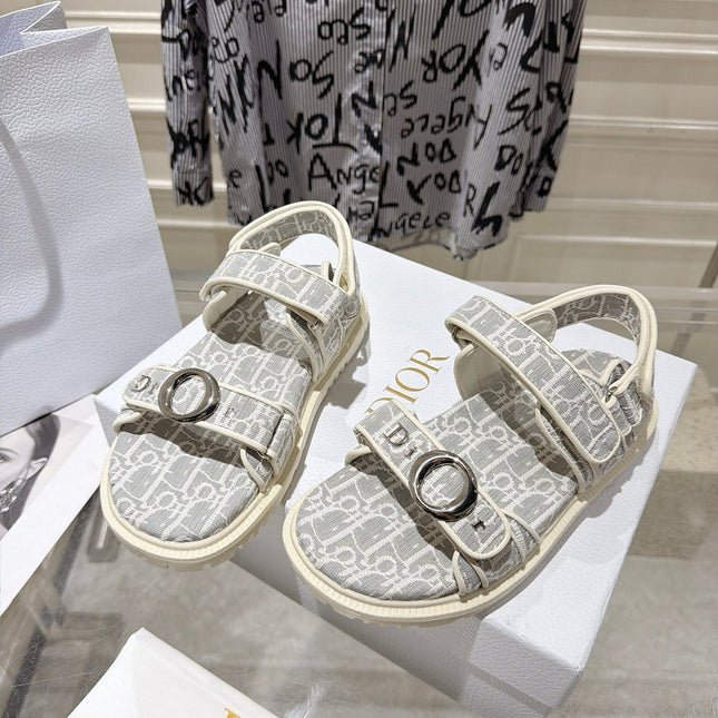 DIOR 26S VELCRO SANDALS IN LIGHT GREY MIX WHITE OBLIQUE CANVAS