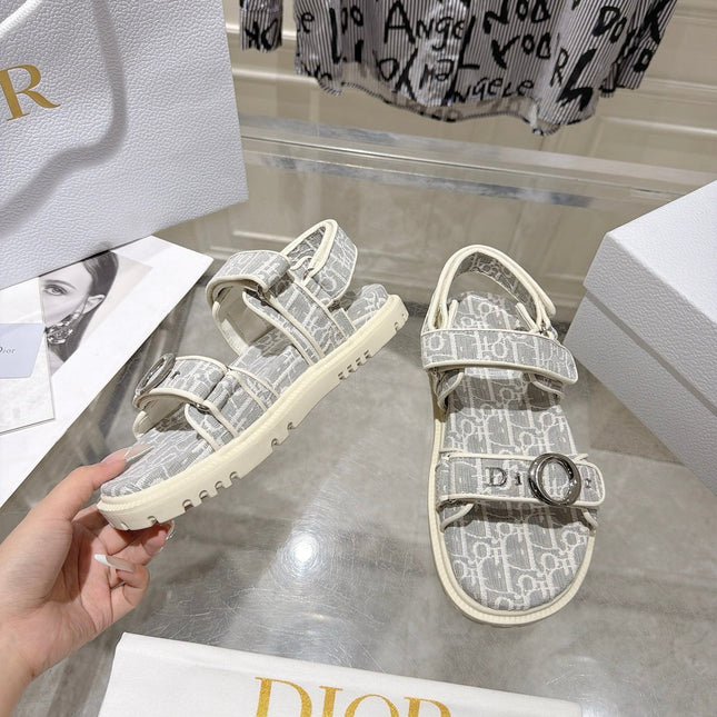DIOR 26S VELCRO SANDALS IN LIGHT GREY MIX WHITE OBLIQUE CANVAS