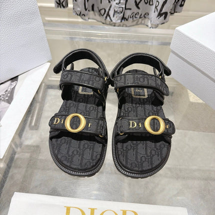 DIOR 26S VELCRO SANDALS IN BLACK OBLIQUE CANVAS