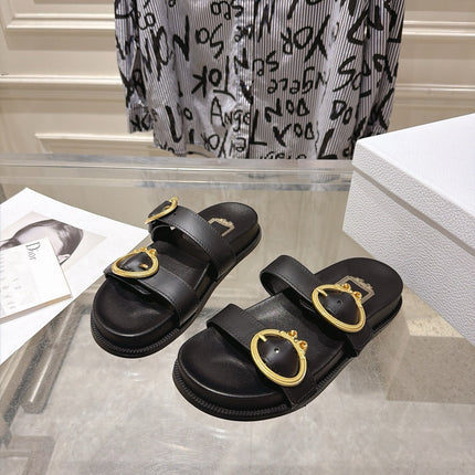 DIOR 26S MEDAILLON BUCKLE SLIDE IN BLACK CALFSKIN
