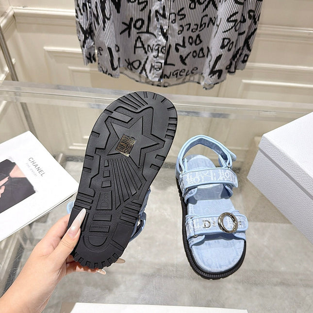 DIOR 26S VELCRO SANDALS IN LIGHT BLUE OBLIQUE CANVAS