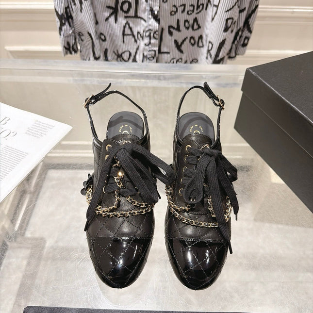 CHANEL 26S SLINGBACK HIGH HEEL SHOES 70 MM IN BLACK LAMBSKIN AND PATENT CALFSKIN