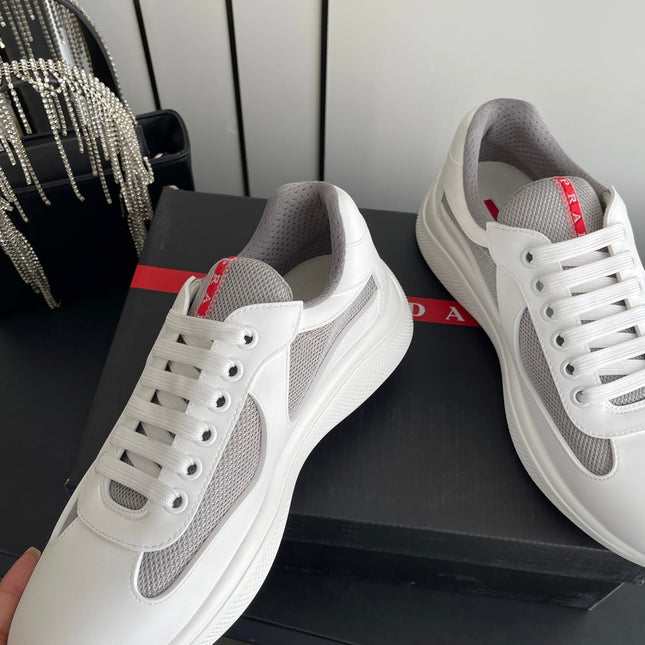 PRADA 26S AMERICA CUP SNEAKERS IN WHITE SOFT RUBBER AND BIKE FABRIC