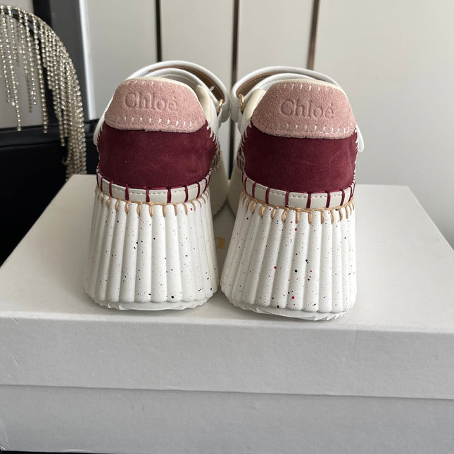 CHLOE 26S MARY JANE SNEAKERS IN WHITE CALFSKIN MIX DARK RED SUEDE