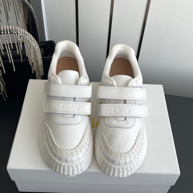 CHLOE 26S PLATFORM SNEAKERS IN WHITE CALFSKIN