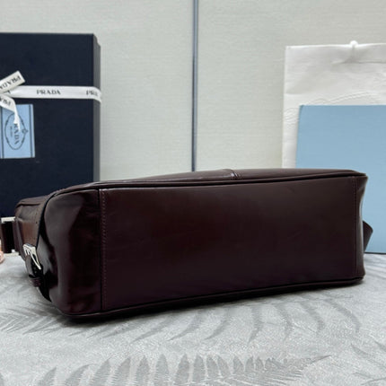 PRADA 25S SHOULDER BAG 35 IN DARK BROWN CALFSKIN SILVER HARDWARE