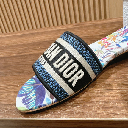 DIOR 26S SLIDE SANDALS IN MULTICOLOR BUTTERFLY PRINT LOGO STRAP