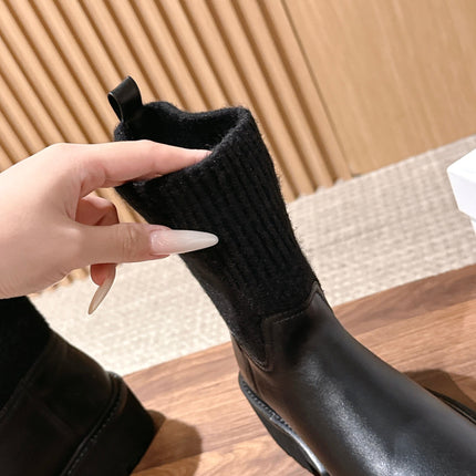 CELINE 26S MID CALF BOOTS 45 MM IN BLACK CALFSKIN AND KNIT SOCK
