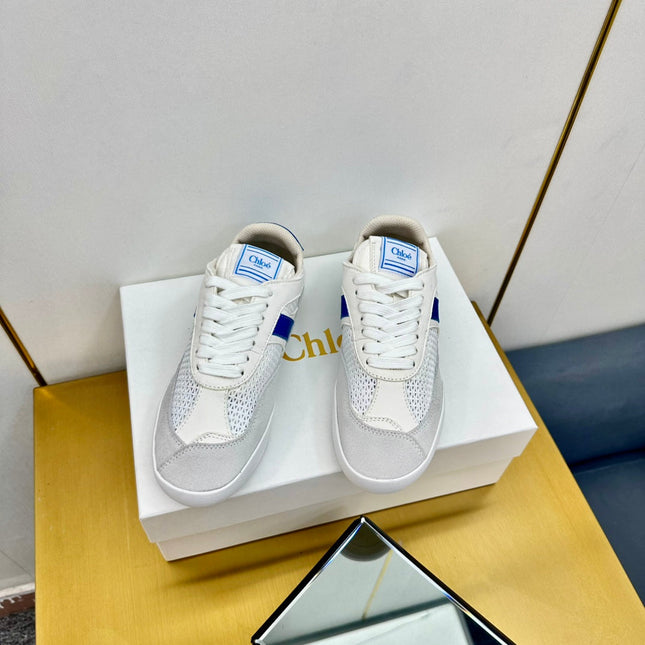 CHLOE 26S SKATE SNEAKERS IN WHITE AND NAVY BLUE CALFSKIN