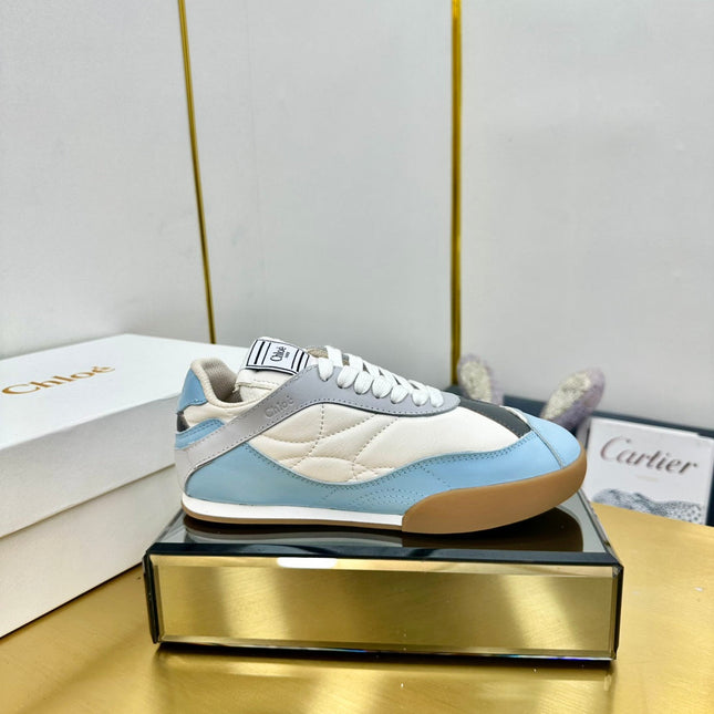 CHLOE 26S SKATE SNEAKERS IN WHITE AND BLUE CALFSKIN