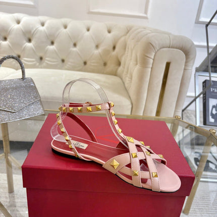 VALENTINO 26S SANDALS IN NUDE PINK CALFSKIN WITH STUD-EMBELLISHED