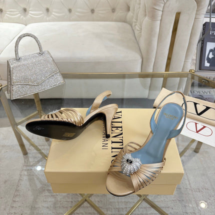 VALENTINO 26S HEEL SANDALS 80 MM IN CHAMPAGNE SATIN