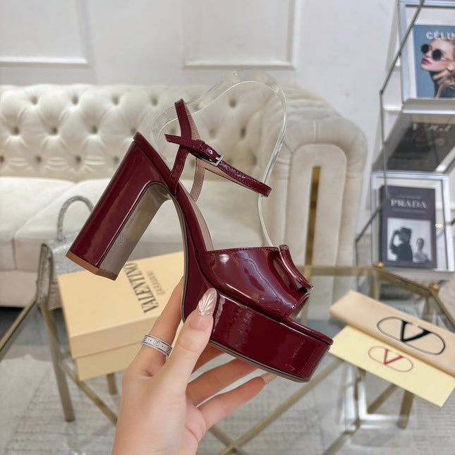 VALENTINO 26S PLATFORM SANDALS 110 MM IN DARK RED GLOSSY CALFSKIN