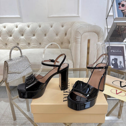 VALENTINO 26S PLATFORM SANDALS 110 MM IN BLACK GLOSSY CALFSKIN