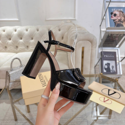VALENTINO 26S PLATFORM SANDALS 110 MM IN BLACK GLOSSY CALFSKIN