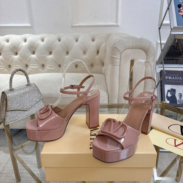 VALENTINO 26S PLATFORM SANDALS 110 MM IN NUDE GLOSSY CALFSKIN