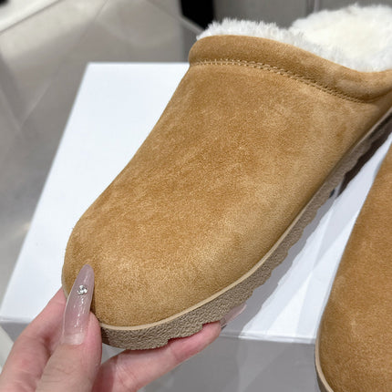 ALO 25S BIRKENSTOCK CLOGS IN BROWN SUEDE AND WHITE WOOL